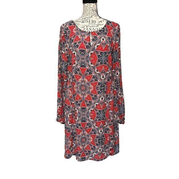 Anthropologie Paper Crown Swing Dress Women’s Lg‎ Red Blue Efflorescence - Picture 1 of 8